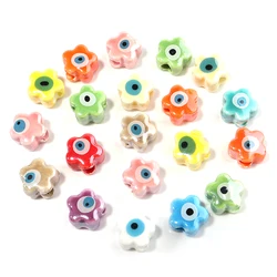 10Pcs/Lot 10mm Ceramic Beads Colorful Flower Shaped Evil Eye Large Hole Loose Beads For Bracelet Necklace Diy Jewelry Making