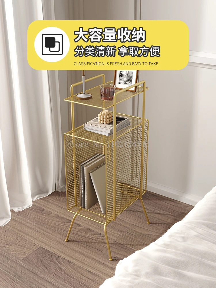 23cm width Narrow Iron Bedside Table Newspaper Book Magazine Storage Rack Nightstands for Bedroom Sofa Side Table Floor Shelf