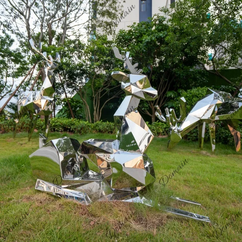 Stainless Steel Deer Sculpture for Landscape Garden City Culture Outdoor Animal Statue for Square Decor