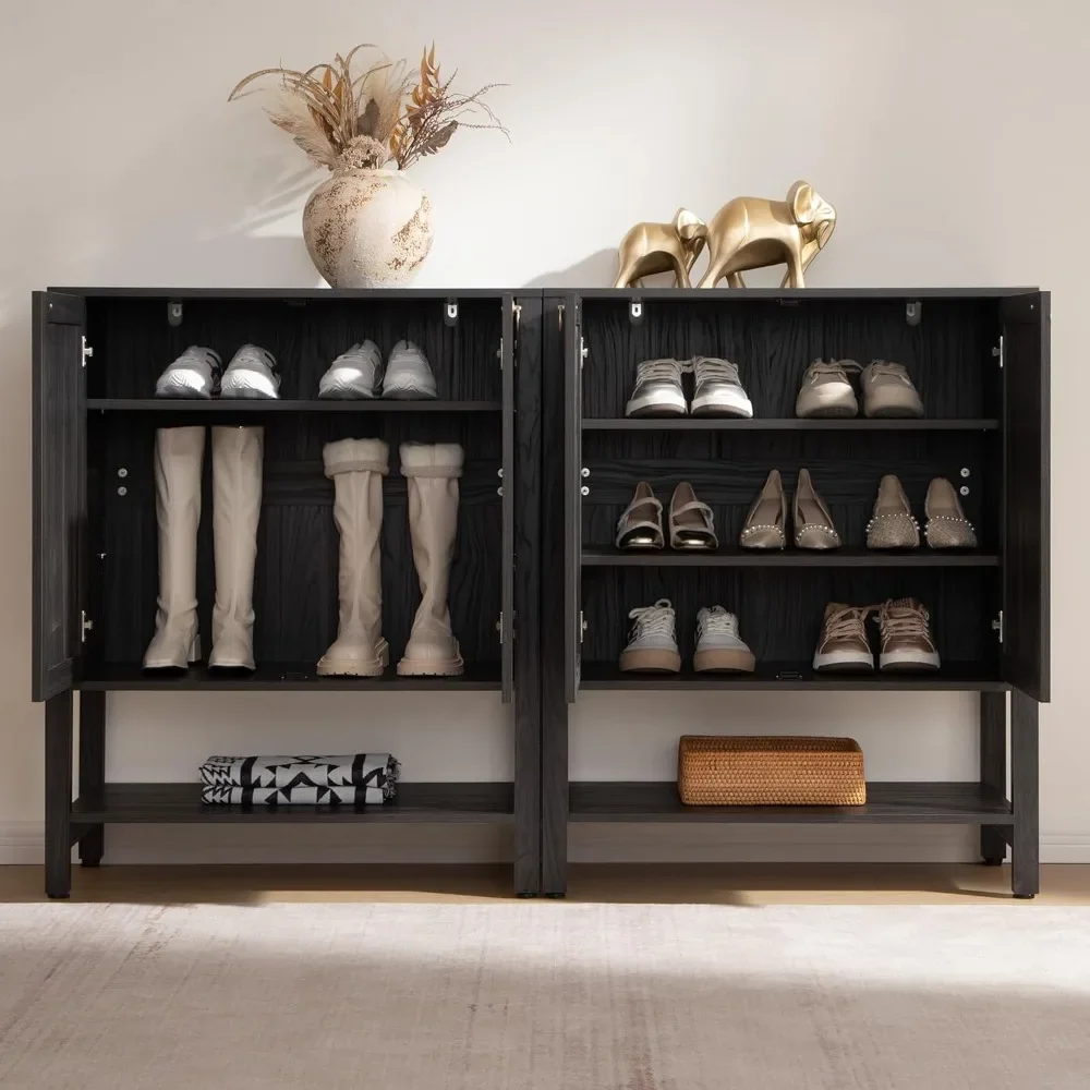 

Shoe Storage Cabinet for Entryway - 5 Tier Rattan Entry Shoe Organizer Cabinet with Shelves & Doors, 2 Pieces Farmhouse