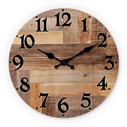 Rustic Retro Wood Grain Wooden Wall Clock for Living Room, Bedroom, Kitchen, Home Decoration, Silent Quartz Clock, Holiday Gift, 10 Inches, 12 Inches (No Battery)