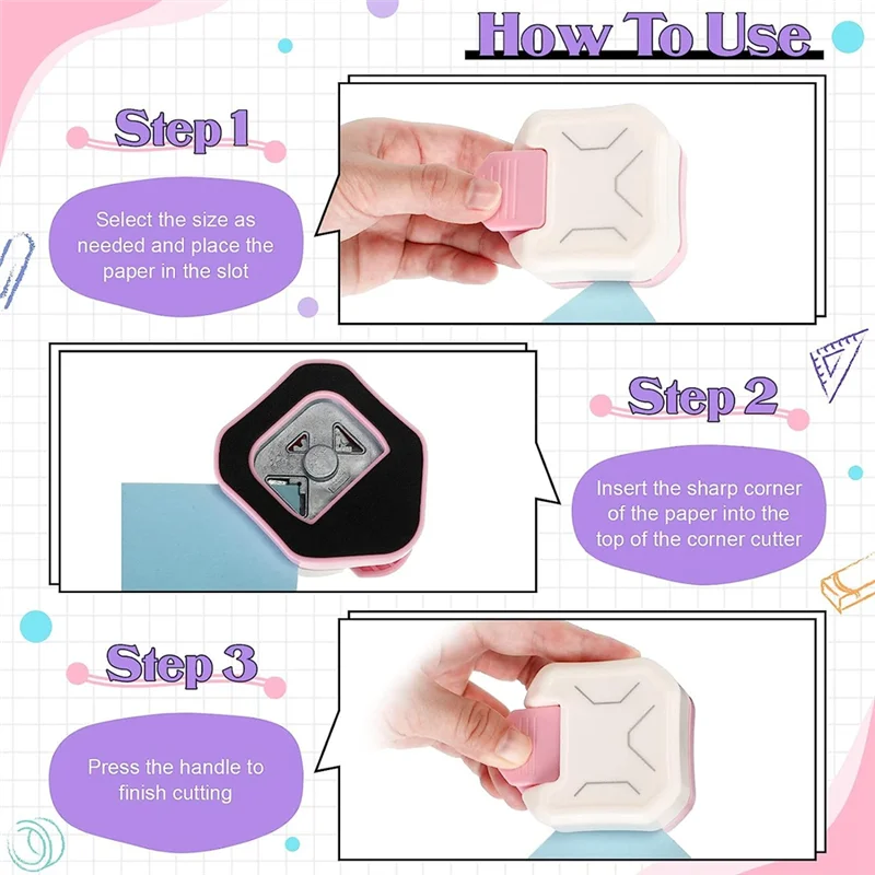 ABJG-3 ชิ้น Corner Rounder กระดาษ Punch 3 รูปแบบ, 4/7/10 มม. 3 in 1 เครื่องตัดมุม, มุมเจาะสําหรับ