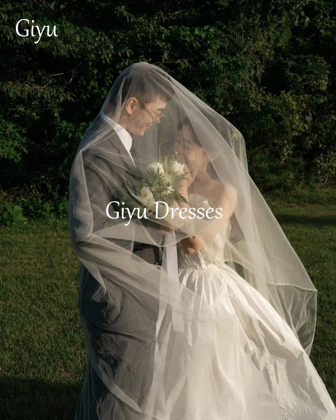 Giyu-vestidos de novia blancos elegantes, corsé con hombros descubiertos, fotografía de boda coreana, vestidos de novia formales personalizados