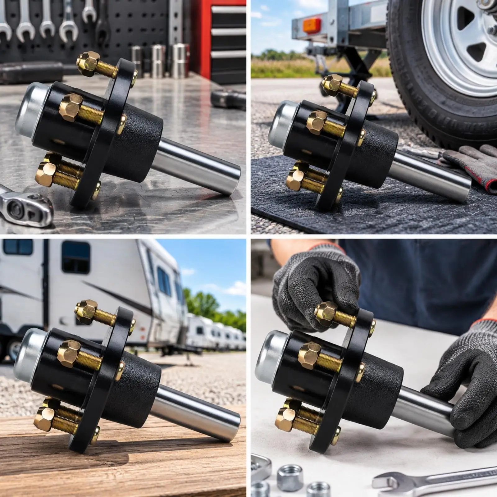 Heavy Duty Trailer Hub and Axle Spindle Set 5x114.3 Bolt Pattern Carbon Steel Wheel Hub with Nuts
