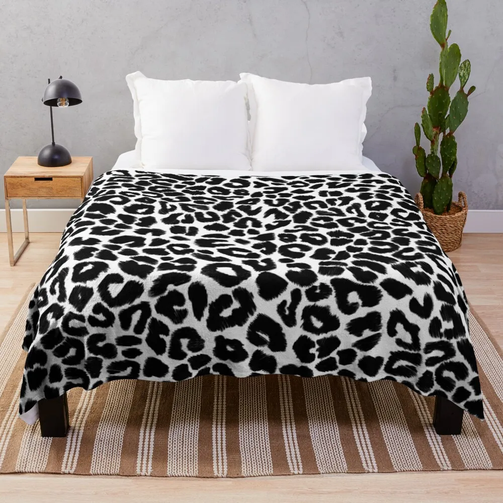 

Leopard Print Pattern in Black and White Throw Blanket cosplay anime Weighted Retros Blankets