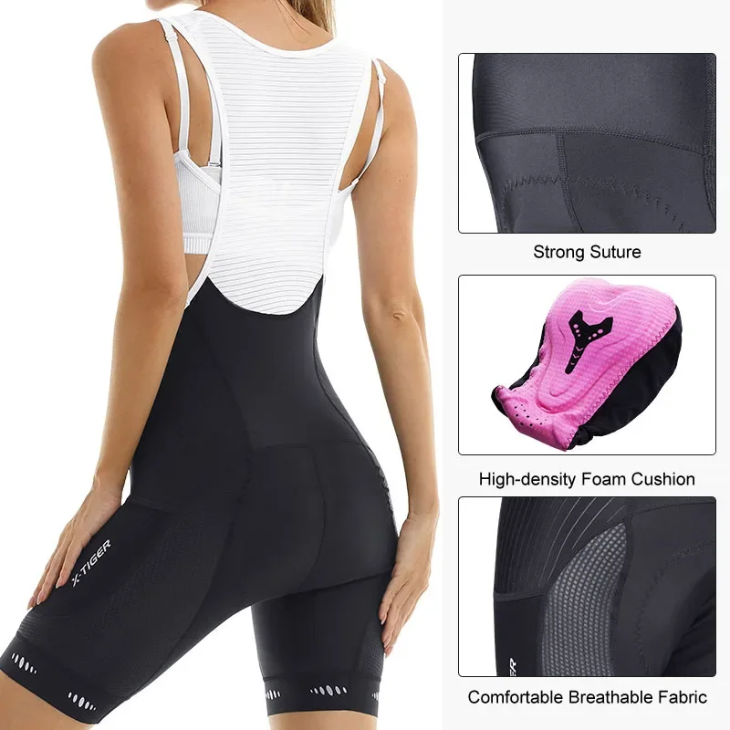 X-TIGER Women\'s Bike Bib Shorts 5D Padded Cycling Underwear with Padding Pockets Bicycle Gear Bike Shorts UPF50+