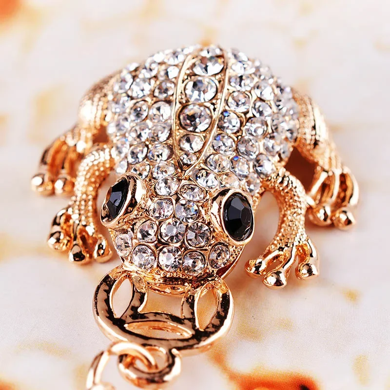 Cute Rhinestone Crystal 4 Claws Contain Money Coins Frog Toad Keychain Animal Frog Key Chain Key Ring Holder Pendant Keyring