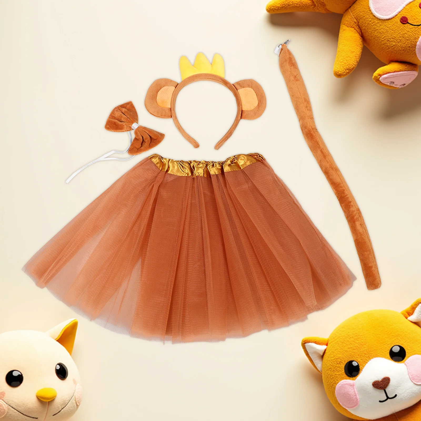 

1Set Costume Set Soft Skin Friendly Material Bright Ears Headband Tail Party Daily Wear Monkey Jumpsuit