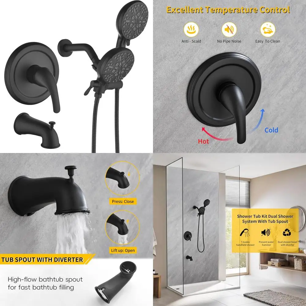 

Dual Shower System with Tub Spout, Shower Head and Handheld, Including Valve for Tub and Shower Installation