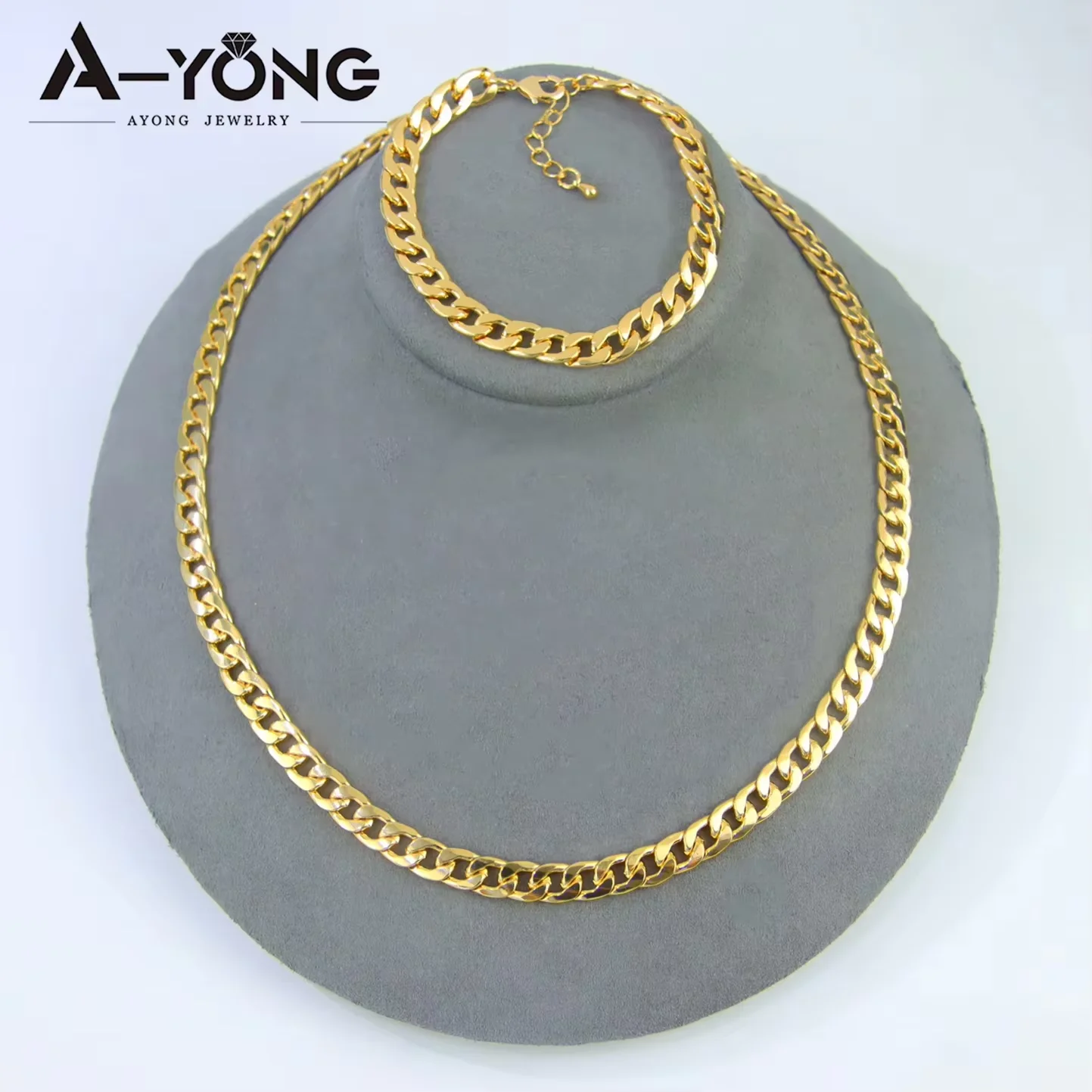 Luxury Saudi Gold Plated Necklace Bracelet 21k Italian Simple Cuban Chunky Chains Middle Eastern Dubai Women Event Party Jewelry