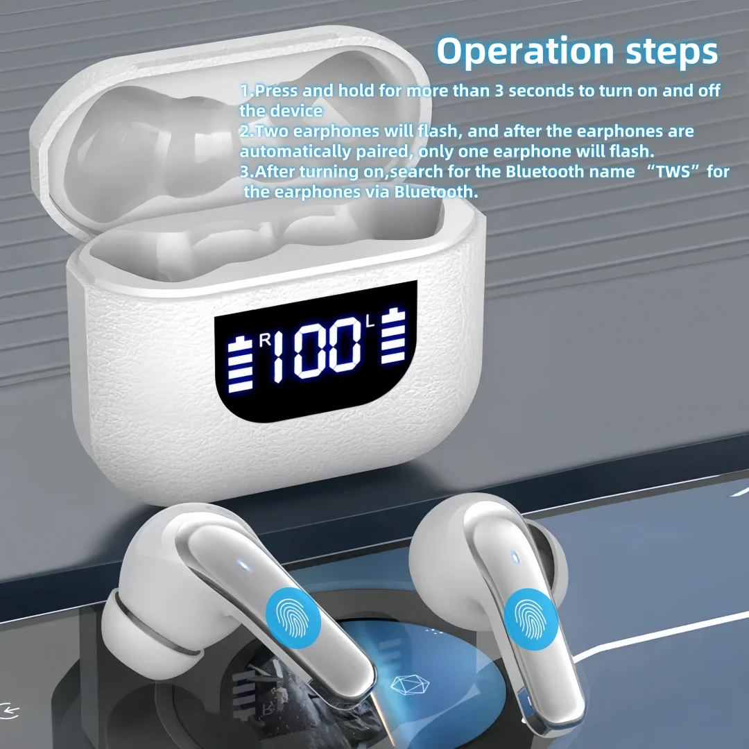 سماعات أذن لاسلكية حقيقية 60 ساعة تشغيل وسادات أذن مع علبة شحن لاسلكية داخل الأذن مع ميكروفون #4