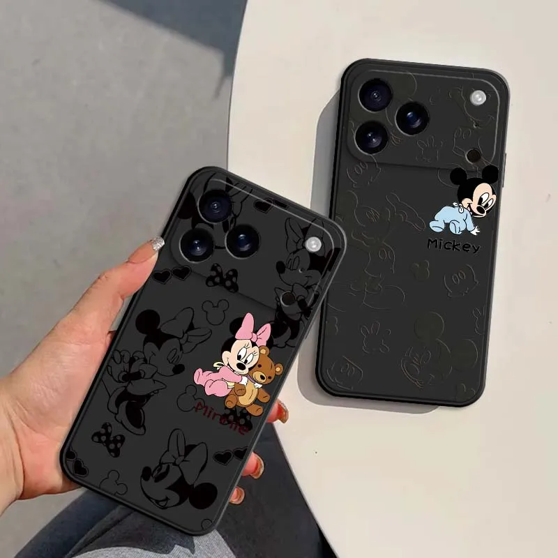 

Disney Mickey Minnie Cartoon Phone Case For Apple iPhone 17 Air 16 16E 15 14 13 12 11 Pro Max Plus Black Soft TPU Cover