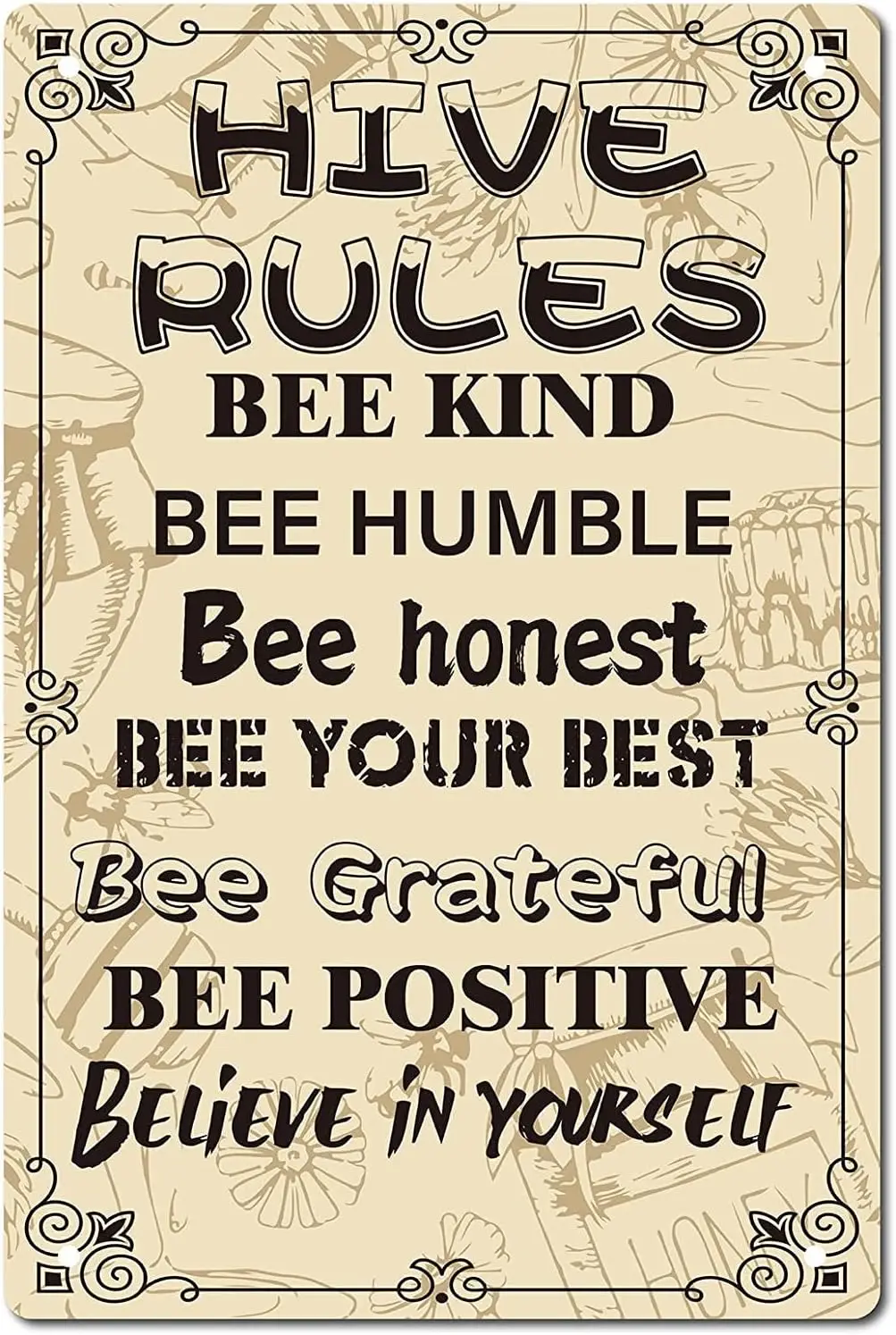 Vintage Metal Tin Sign Hive Rules Bee Kind Retro Vintage Funny Aluminum Signs Wall Decor Art Mural Hanging Signs for Home G sign