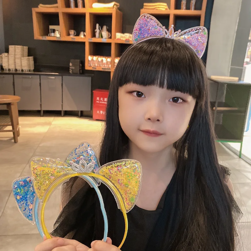 Glitter Cat Ear Hairband Girl Children Quicksand Crown Headband Cat Ears Party Hair Hoop Kids Hair Accessories Jewelry Headwear