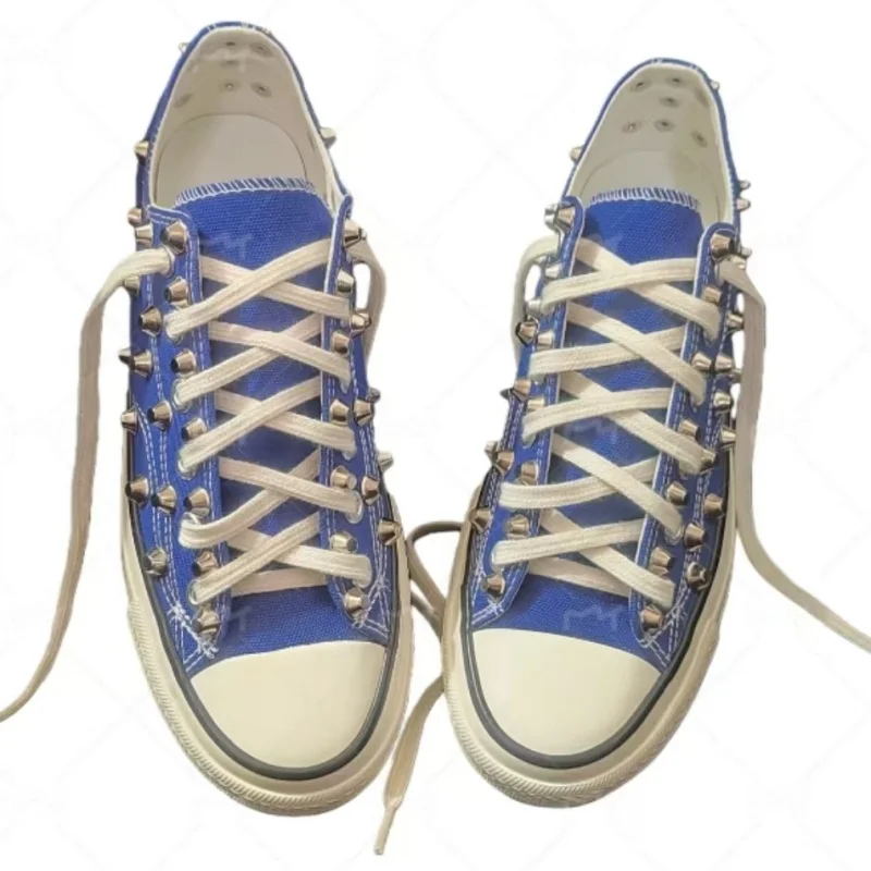 

Blue rivets Hip hop hip hop punk canvas shoes plus-size men and women couples comfortable sneakers 35-44