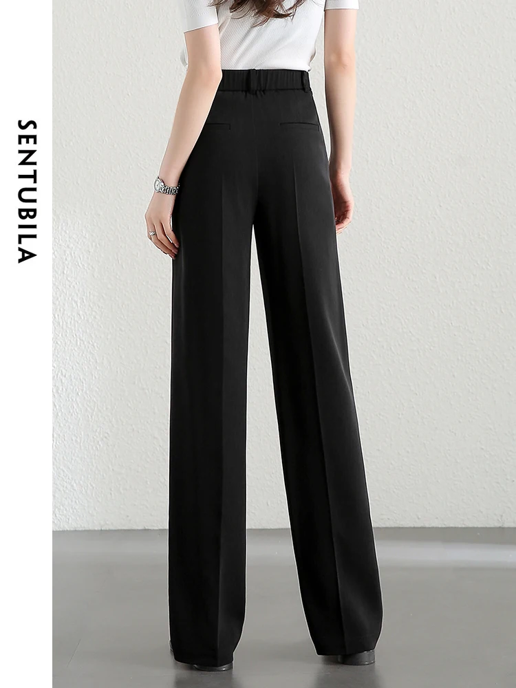 SENTUBILA Comfort Full Length Wide Leg Pant 2024 Summer New Thin Commuter Straight Dress Pants Women Casual Trousers 142K54375