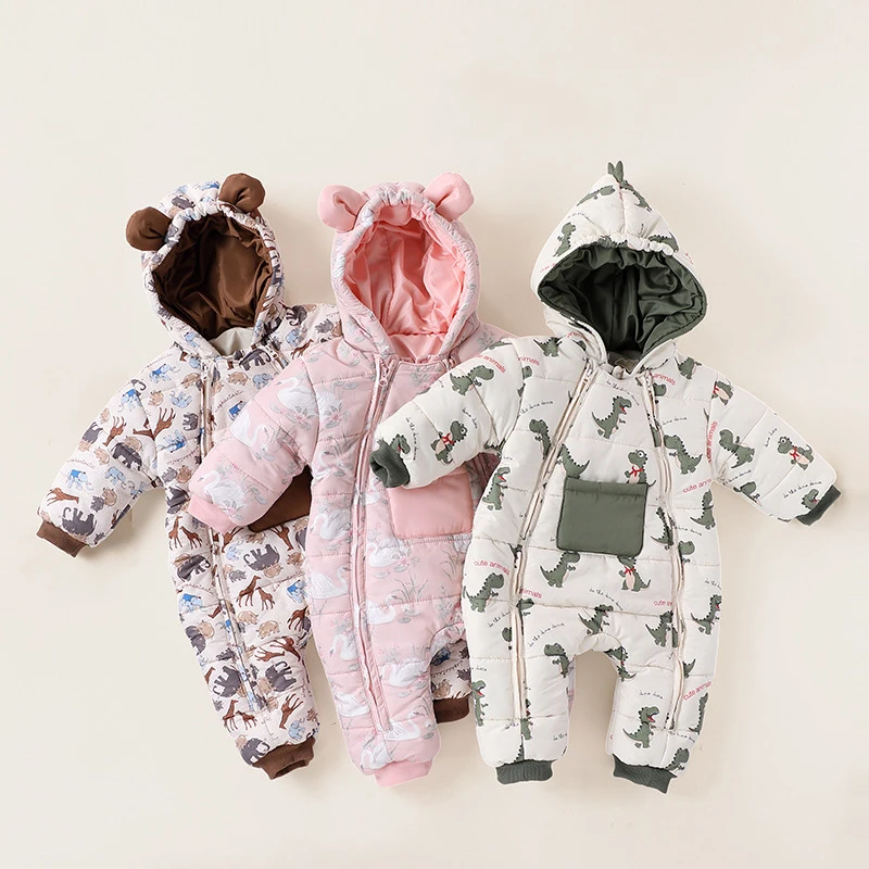 

Kids Baby Girls Rompers 2025 Winter Thicken Warm Toddler Girls Overalls Quality Hooded Children 0-3Y Girls Bodysuits Jumpsuits