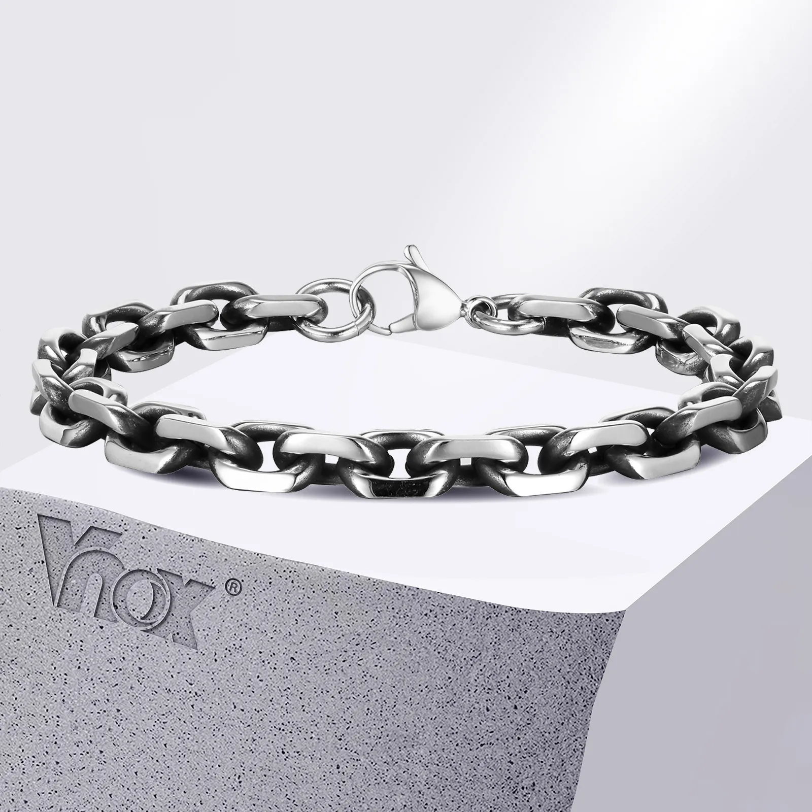 Vnox 8mm Rolo Cable Chain Link Bracelet for Men Women,Antique Vintage Stainless Steel Links Chain Wristband,Simple Metal Jewelry