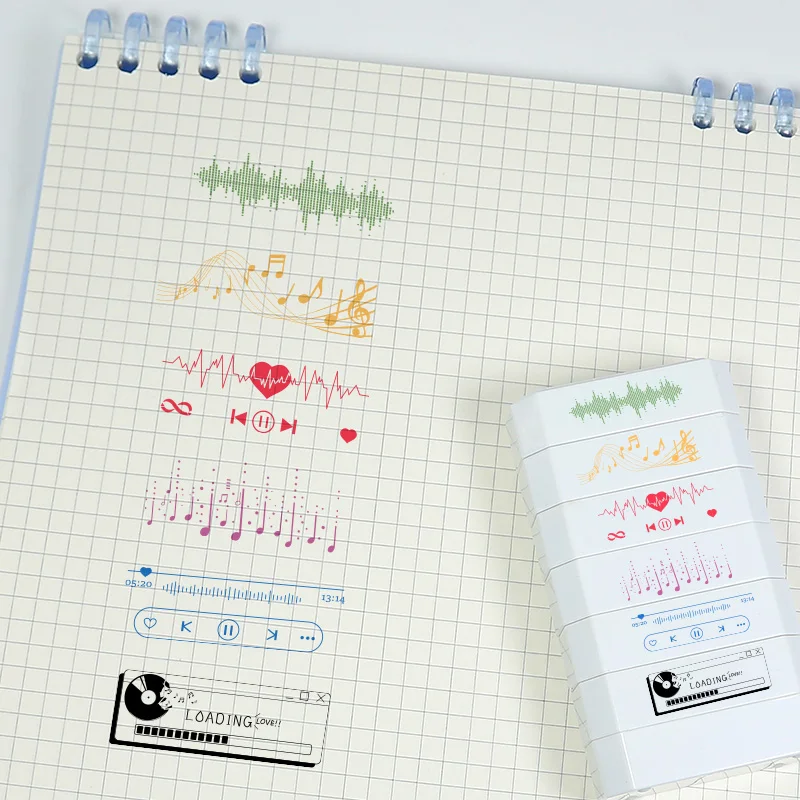 سلسلة عنصر الموسيقى الجديدة المكونة من ستة طبقات، ختم مكعبات البناء، أغنية كل يوم، سجل حساب يدوي، ختم ملون متعدد الوظائف #5