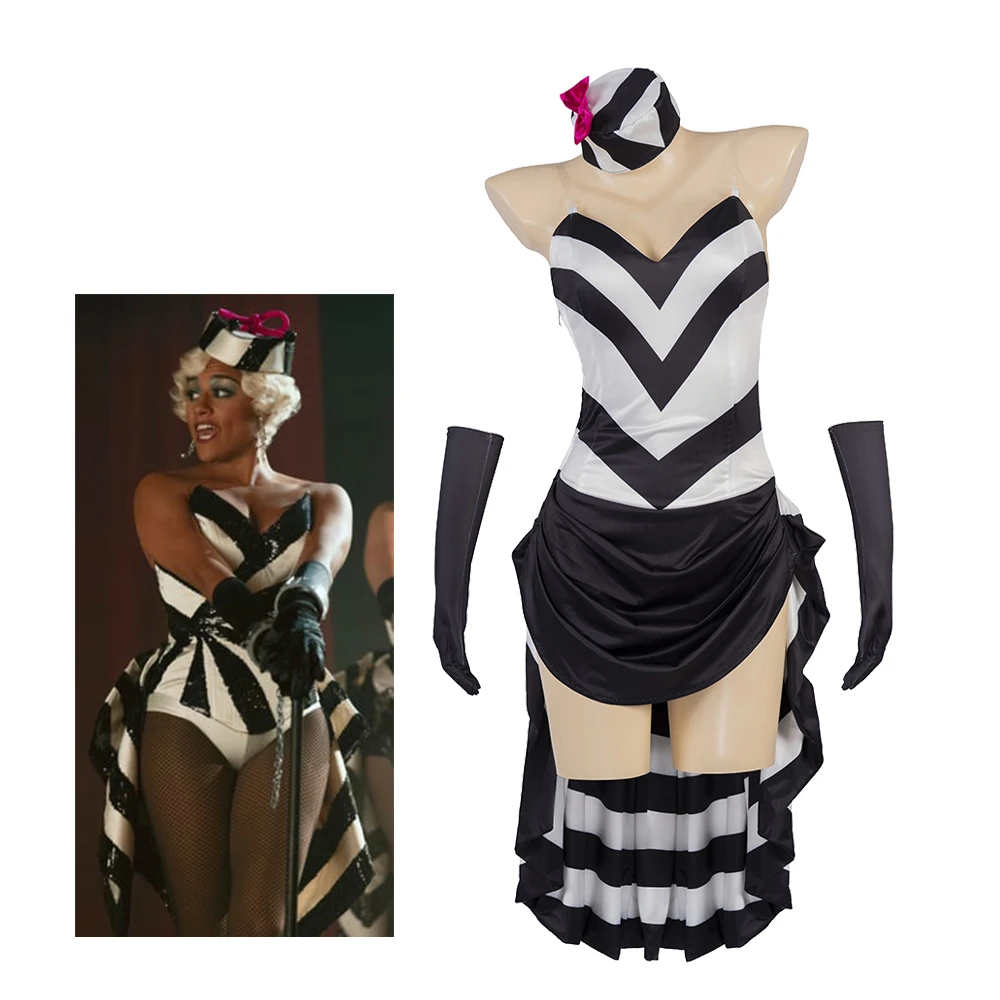 

Musical Series Schmigadoon Season 2 Melissa Jenny Banks Cosplay Costume Sexy Black and White Striped Dancing Dress Stage Outfits