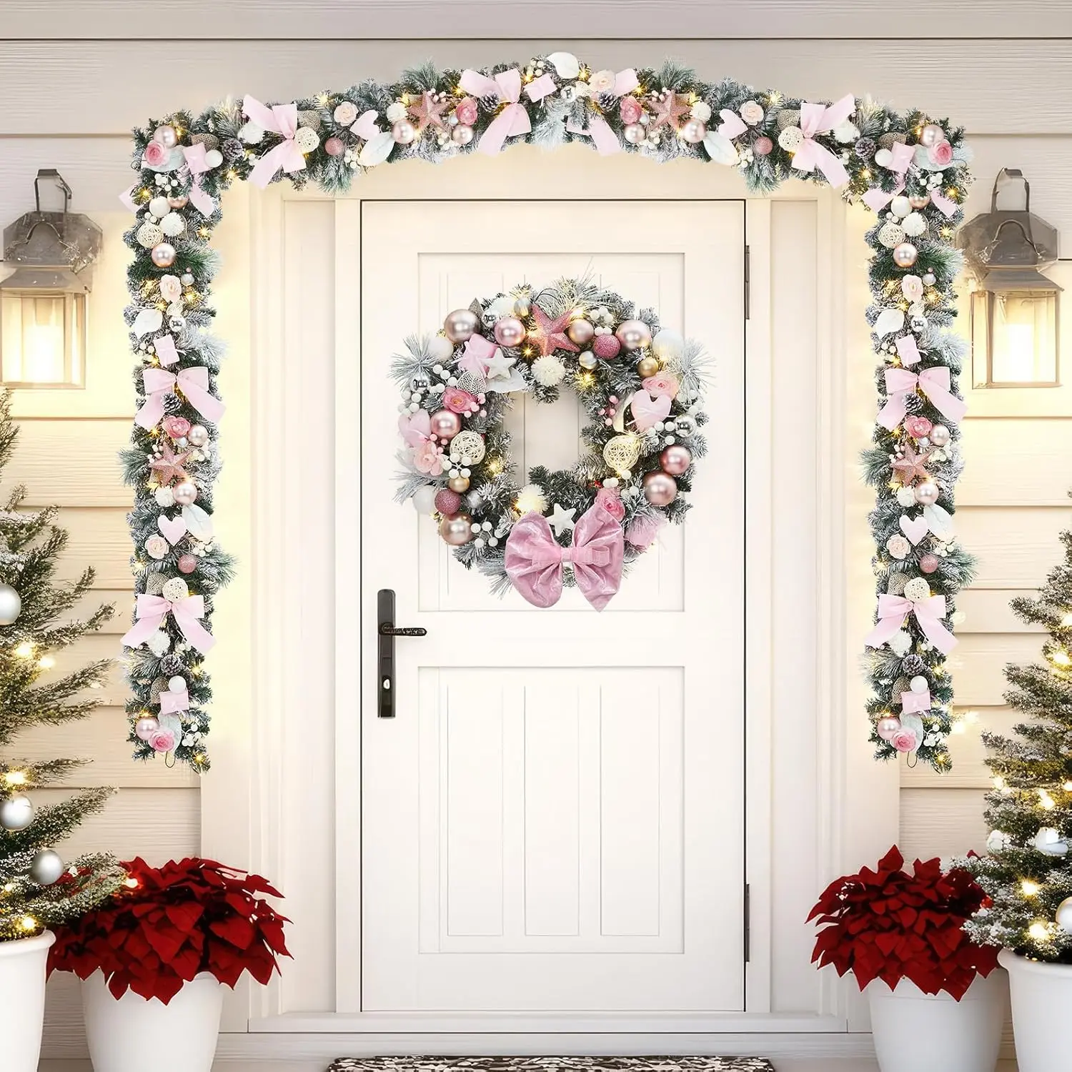 Garvee 24 INCH Christmas Wreath Garland Winter Wreath with Berry and 20 Warm White LED Lights for Door Indoor Outdoor Holiday DIY Home Fireplace Window Decoration view 2