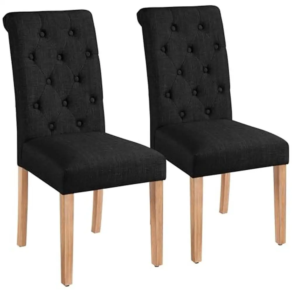 Set of 2 Upholstered Dining Chairs Solid Wood Legs Stylish Room Chair Foam Padded Seat Backrest High Quality Oak Fabric Foam