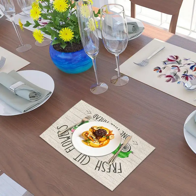 Kitchen Table Mats Spring Placemats Non-Slip Washable Summer Placemats Floral Placemat With Funny Pattern Desk Pad For Dining