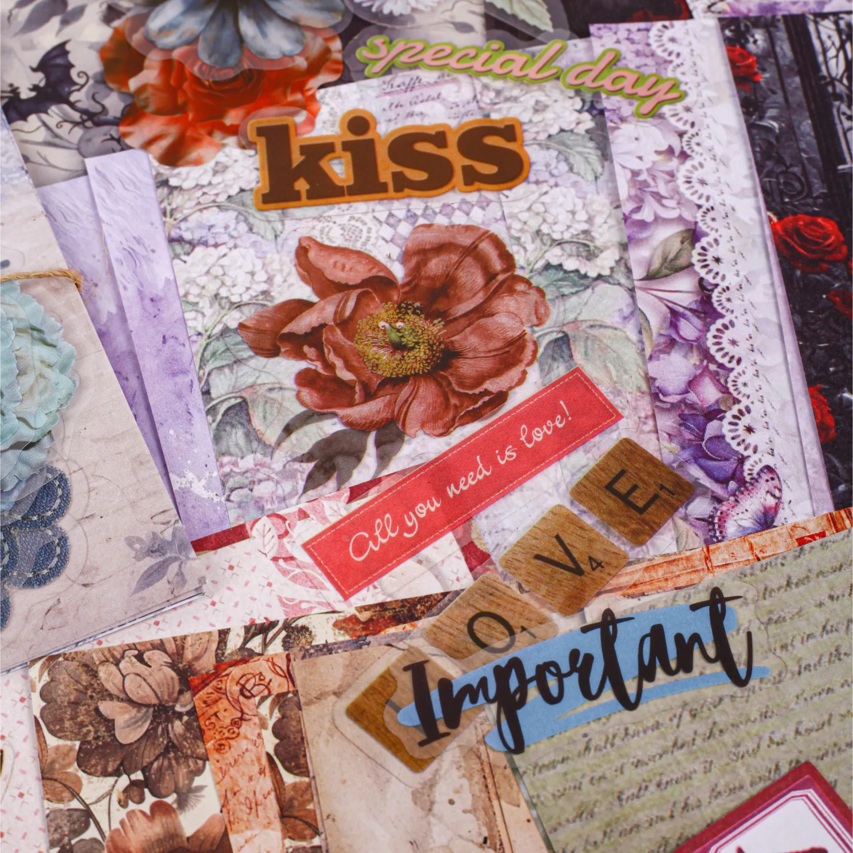 50 pcs Scrapbook Set Stickers and Decorative paper mixture Diy Scrapbooking Diary Album Collage material Craft Supplies