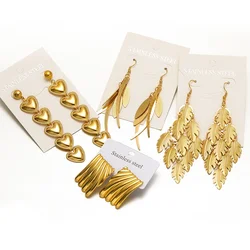 1Pair Stainless Steel Gold Color Multiple Styles Drop Earrings Classic Big Tassel Ear Drop for Women Wedding Party Jewelry Gifts