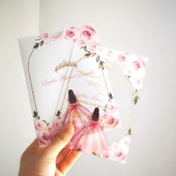 10pcs Invitations for 15 Years Elegant Bar Mitzvah Party for Girls Acrylic Cards Customizable Print,0.5mm pvc
