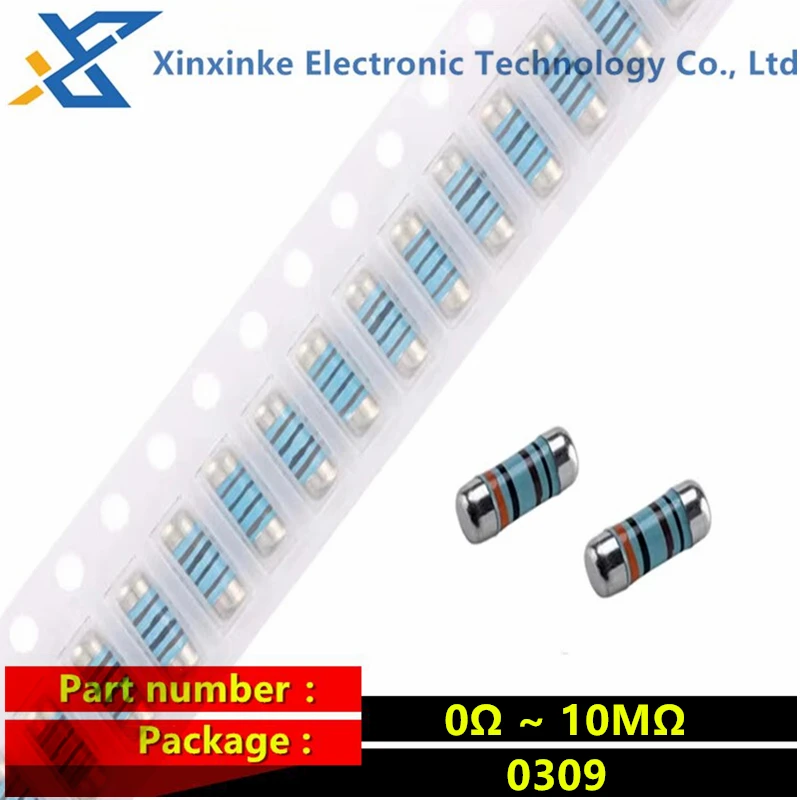 

50PCS 0309 0Ω ~ 10MΩ Metal Film Cylindrical Resistor 120K 150K 180K 200K 300K 510R 620R 680R 820Ohm 1K 1.2K SMD Wafer Resistor