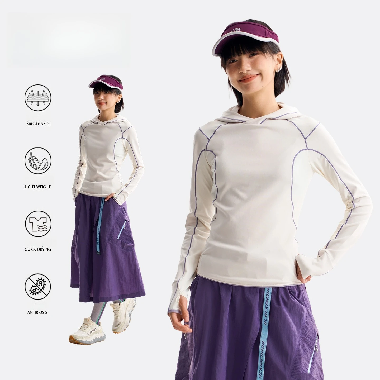 Women's Outdoor Quick-Dry Hooded Long Sleeve T-Shirt – Lightweight, Breathable & Color-Block Design for Fitness & Running