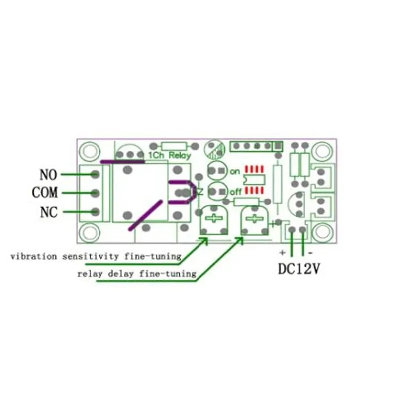 Nowy moduł wibracji/czujniki drgań łącznik przekaźnikowy czułość i z opóźnieniem czasowym regulowana (D2A1) 12V — zdjęcie produktu 3
