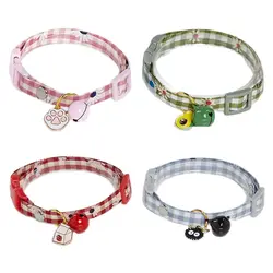 Collar con colgante de aguacate caramelo para gato, collares de gato a cuadros, Collar de campana de dibujos animados, Collar ajustable para gato, perro pequeño, accesorios para mascotas