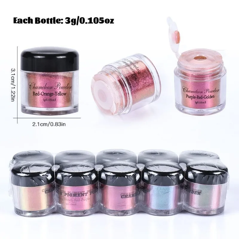 3g Metallic Chameleon Mica Powder 10 Colors Color Shift Pigment for Wax Seal Watercolor DIY Craft Projects