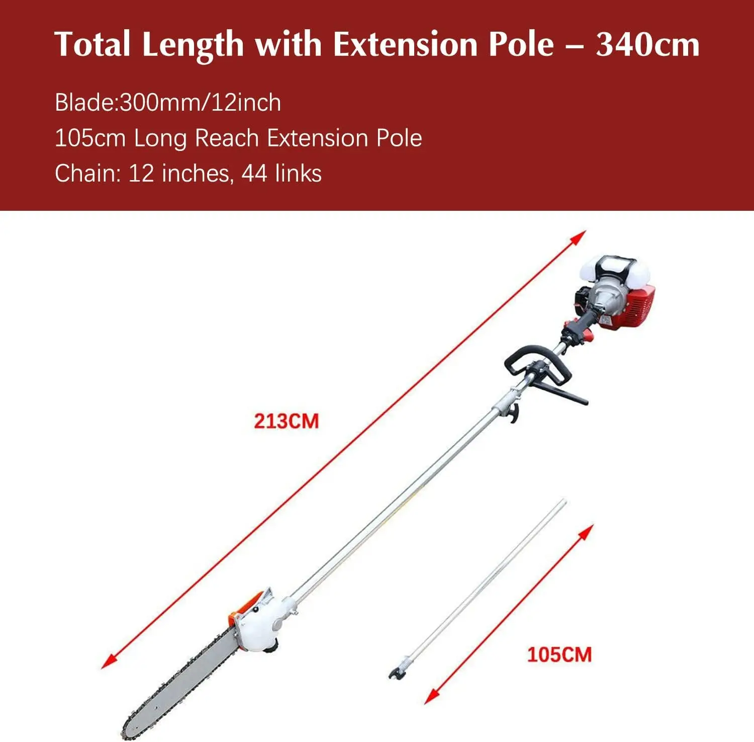 Pole Saw 16-FT Height Reachable Powerful Gas Pole Chainsaw 42.7CC 2-Cycle Cordless Extension Pole Saw with 11 inch Cutting Bar