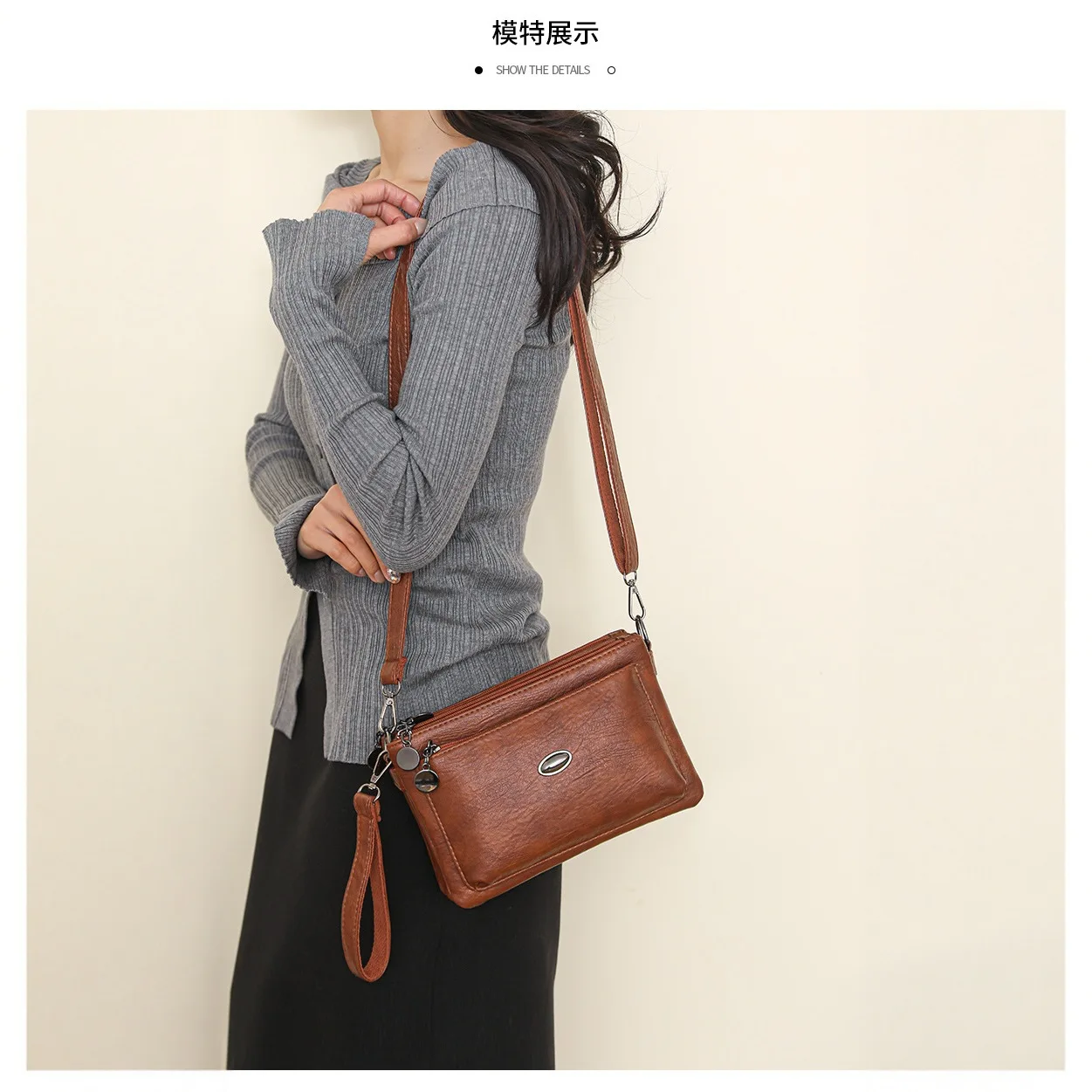 Picture 4: Horizontal square PU leather women's single-shoulder bag with multiple pockets and large capacity crossbody handbag