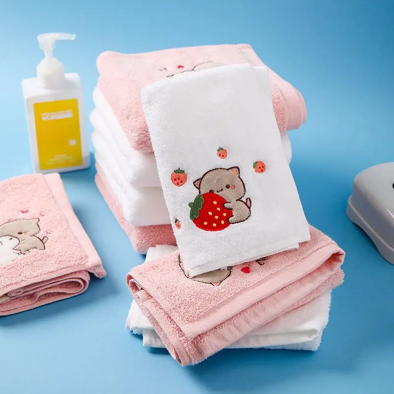 Toalla gruesa de algodón puro Kawaii Mitao Cat para adultos y niños, pañuelo de baño para el hogar, absorbente y suave, melocotón, nuevo