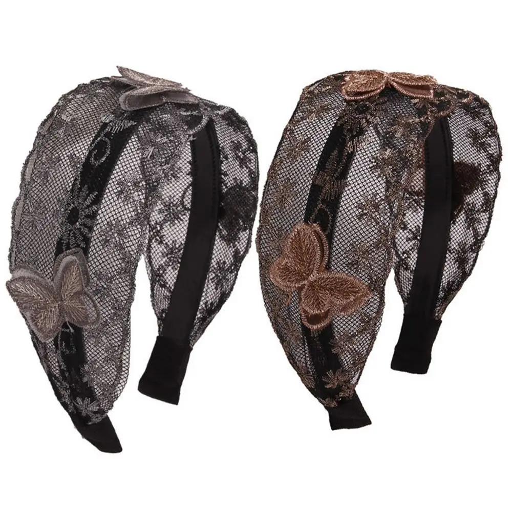 Ins Wide Side Lace Mesh Hair Band Flowers Elastic Women Lace Hairbands Non Slip Hollow Pattern Hollow Headwear Girls