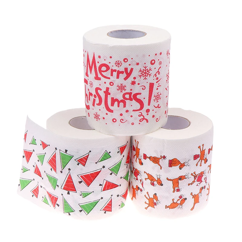 1Roll Home Cartoon Toilet Paper Christmas Pattern Series Roll Paper Santa Claus Reindeer Hygienic Paper Rolls Funny Napkins