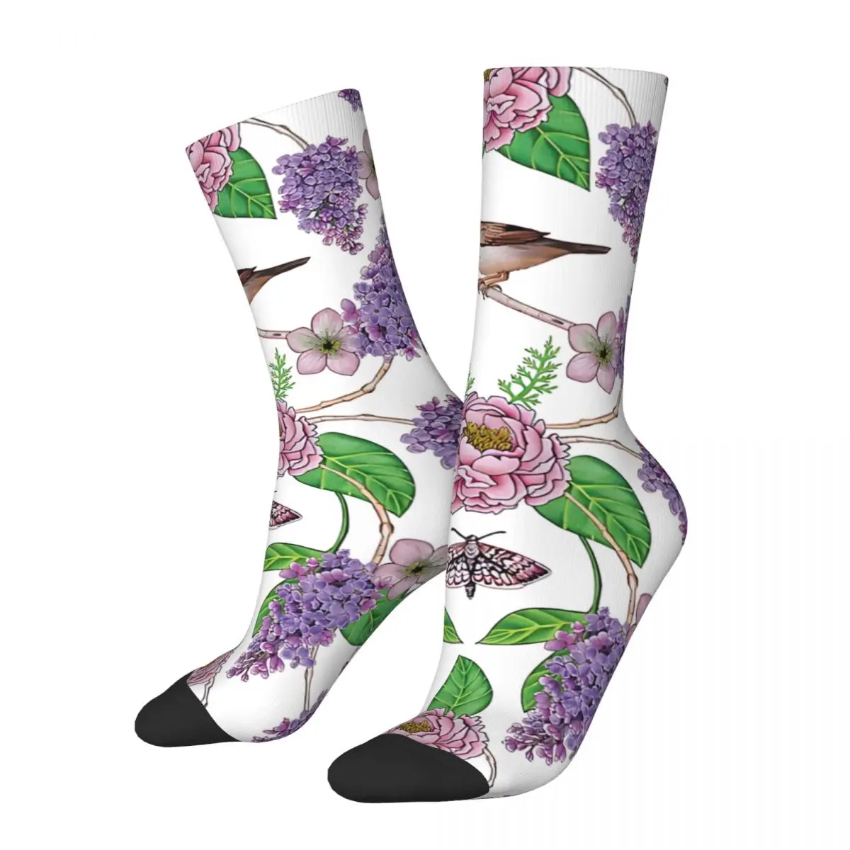 1 Pair Hip Hop Vintage Lilacs Crazy Men's compression Socks Unisex Street Style Seamless Printed Funny Novelty Happy Sock Gift