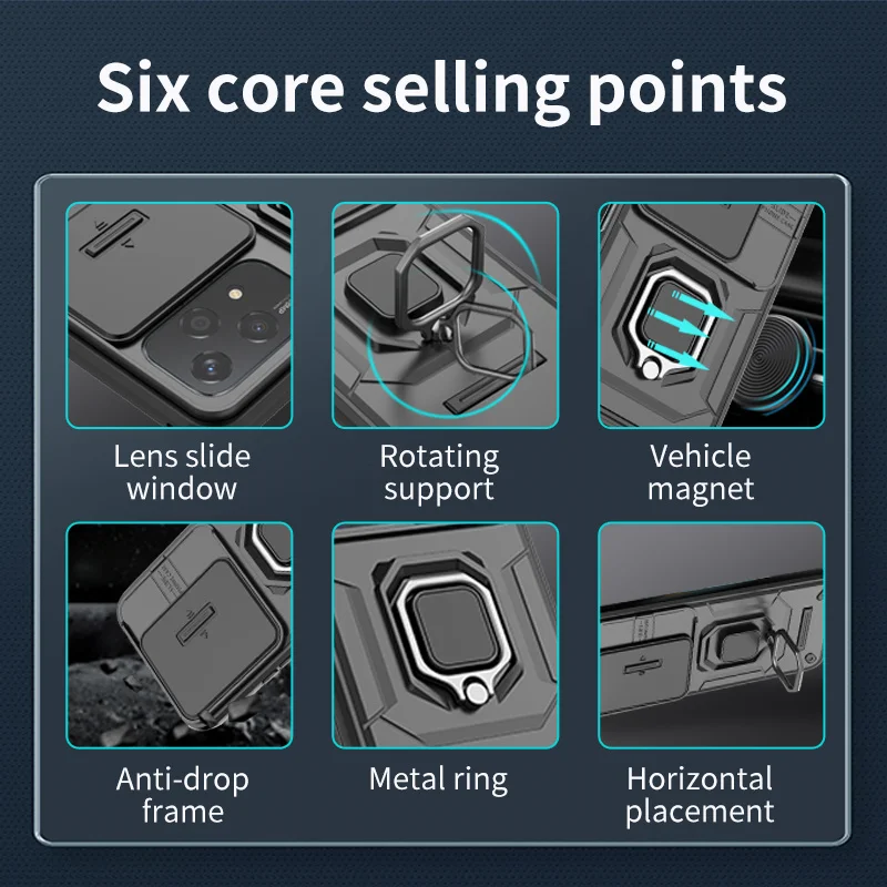 Honor 200 5G用 レンズ保護アーマーケース、耐衝撃マグネットホルダーリングスタンド付き、スライドカメラバックカバー