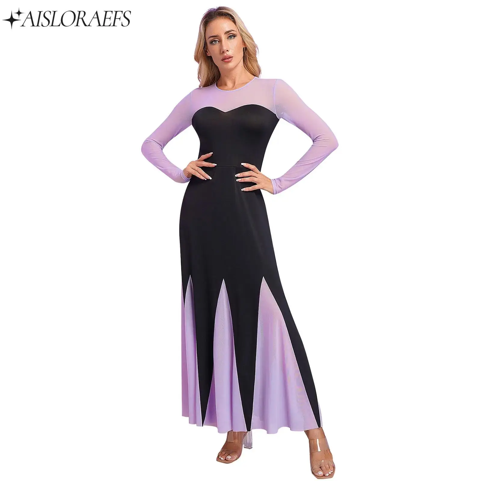 

Halloween Witch Mermaid Cosplay Costumes Womens Vintage Sweetheart Long Sleeve Patchwork A-Line Maxi Dress Party Evening Dresses