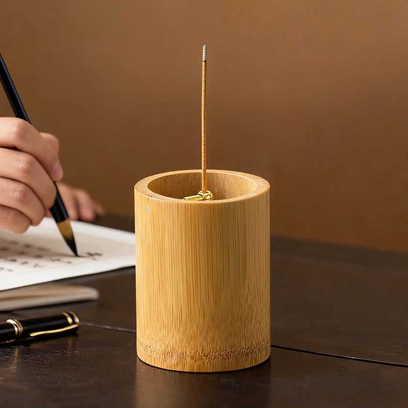 Bamboo Incense Holder Metal Cord Lock Incense Burner with Bamboo Ash Catcher for Home Decor Yoga Meditation
