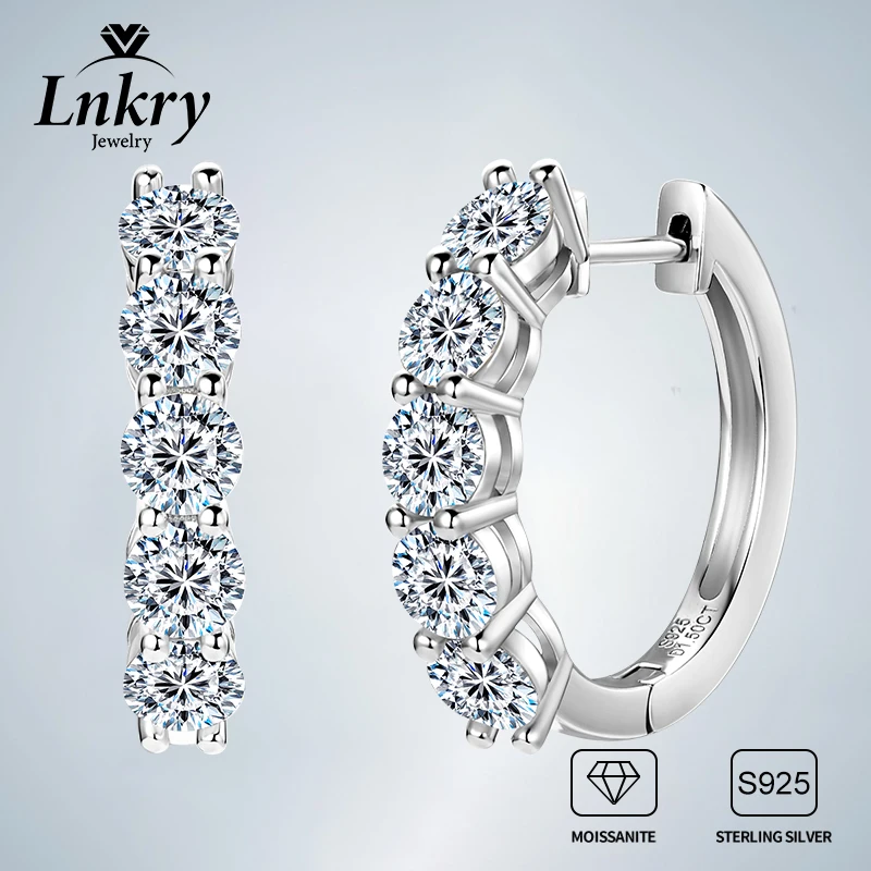

Lnkry Round Cut 4mm Moissanite Hoop Earring For Women 925 Sterling Silver Circel Earring One Row Stone Ear Jewelry Gift