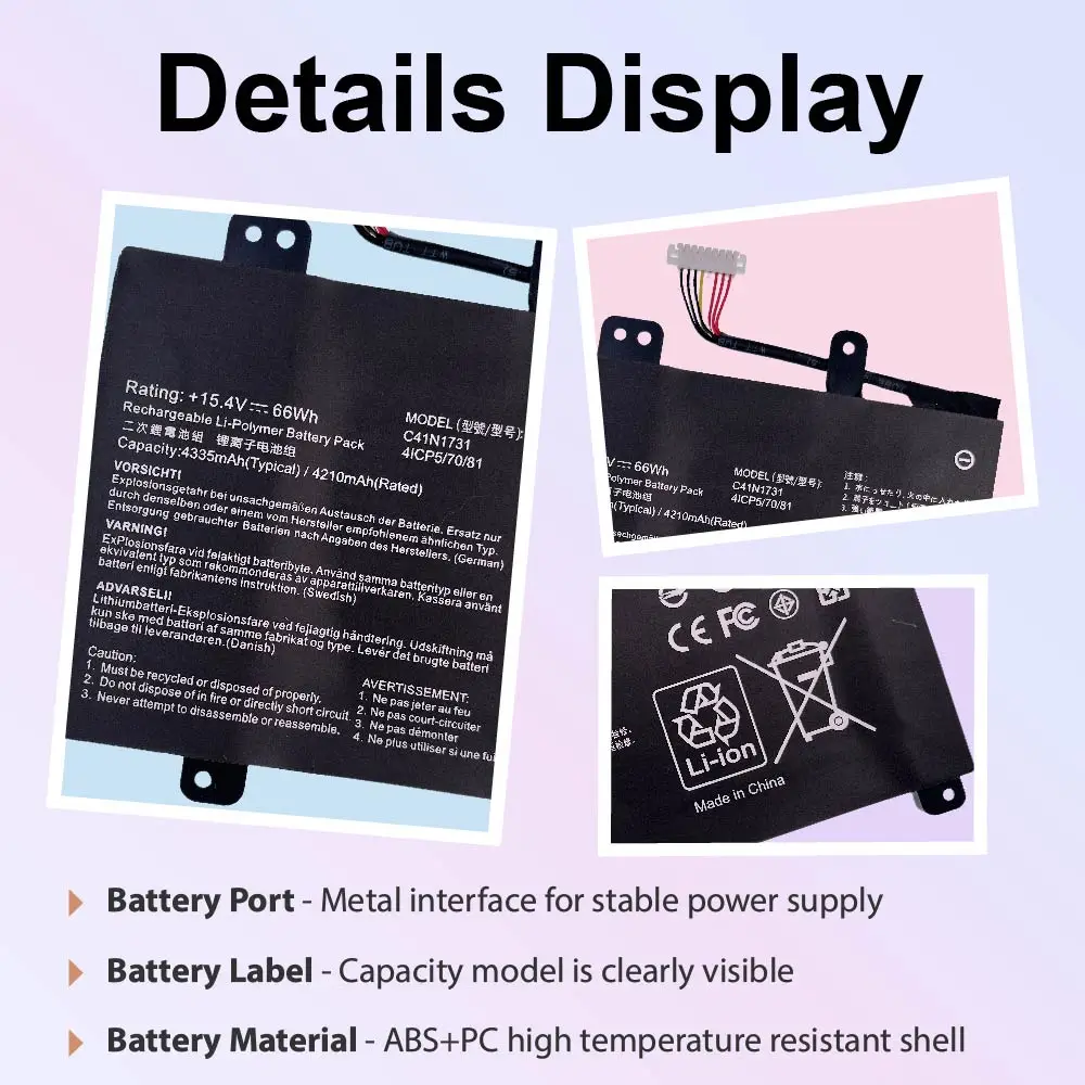 C41N1731 Laptop Battery Replacement for ASUS ROG Strix GL504GM ROG Strix Scar II GL504GS Series