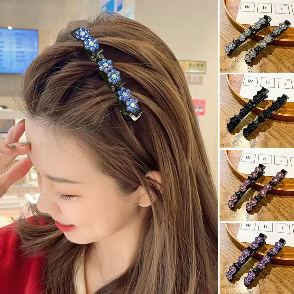 Korean Style Hair Barrette Tight Headwear Side Bang Clip Shiny Rhinestone Flower Decor Double Layer Hairpin Hair Accessories