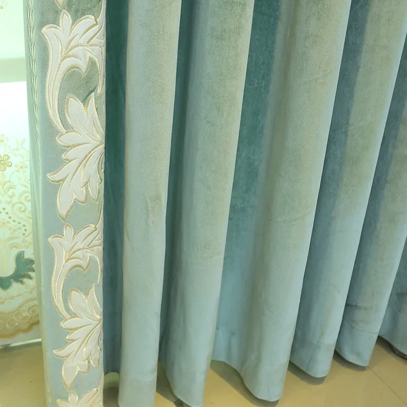 

Simple Fashion Velvet Embroidered Curtains for Living Dining Room Bedroom Finished Bedroom Blackout Fabric Curtains Green New