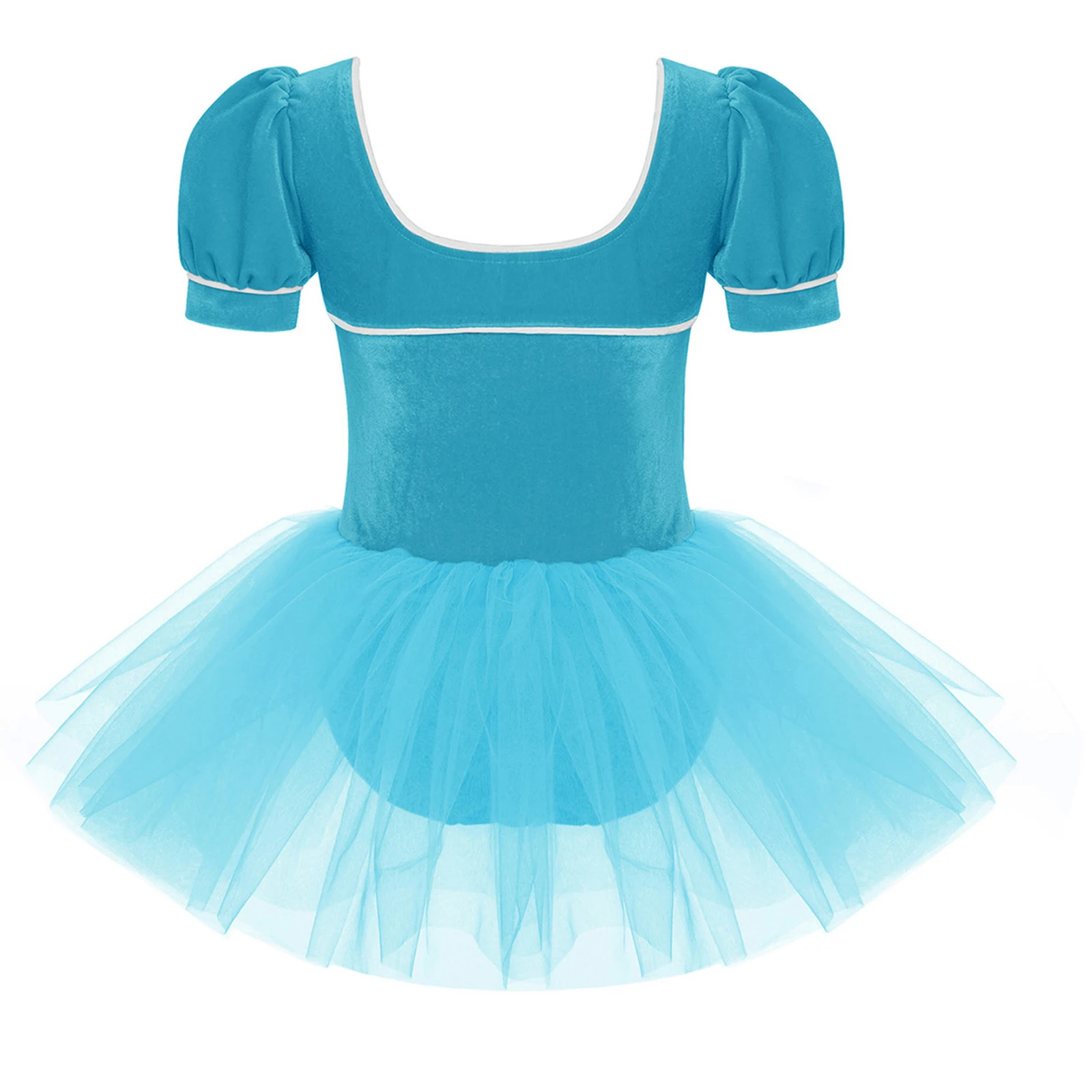Kids Girls Ballet Tutu Dresses Bowknot Puff Sleeves Ballerina Velvet Tulle Dress Gymnastics Leotard Princess Party Dance Dress