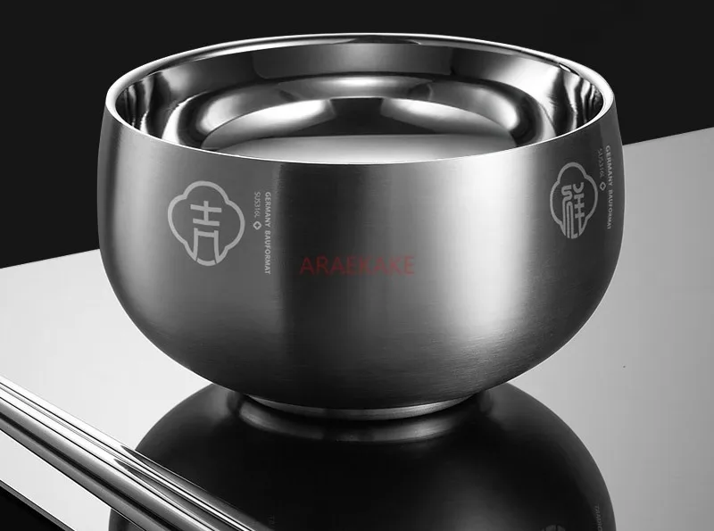 Food grade 316 stainless steel bowl, household children's double-layer rice bowl, iron bowl
